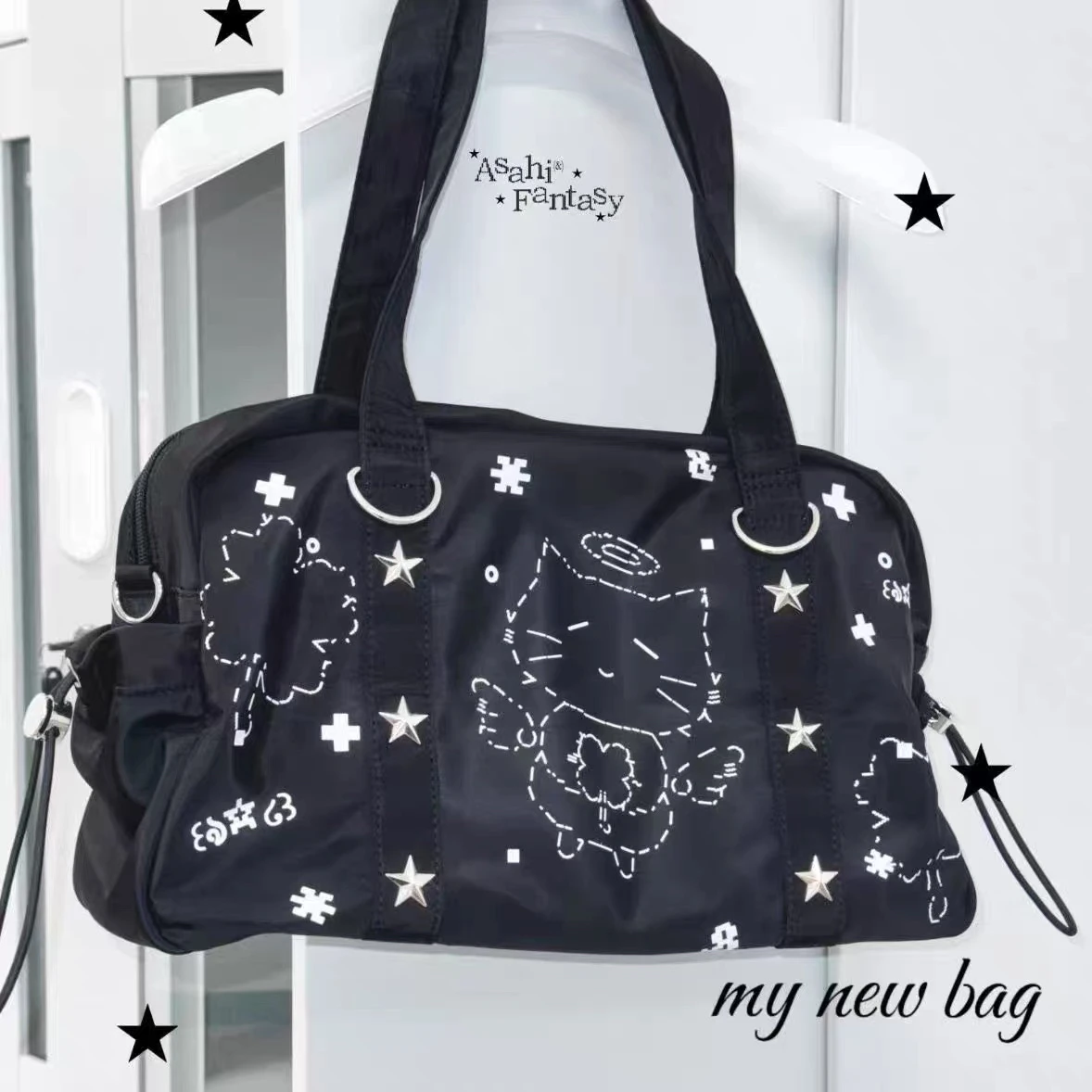 

Double-Sided Commuter Tote Bag Casual Crossbody Luy Little Me Print Nylon Fabric Cartoon Anime Pattern for Daily Use