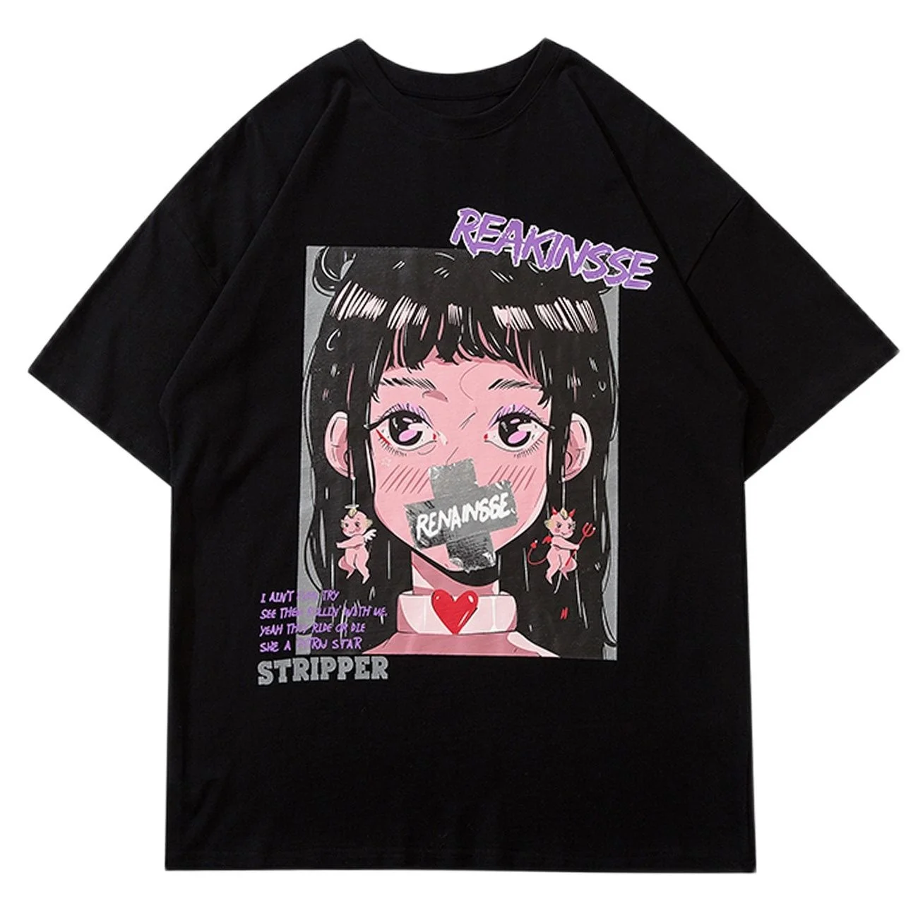 

Beautiful Cartoon Girl Print Harajuku Tshirts Hip Hop T-Shirt Men Streetwear 2022 Summer Cotton Tops Loose Short Sleeve Shirts