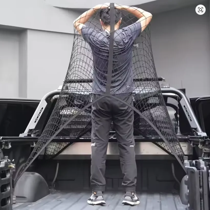 Universal Truck Bed Net Elastic Cargo Mesh Polyester Tailgate Organizer Multi Purpose Light Load Secure Transport Easy Install