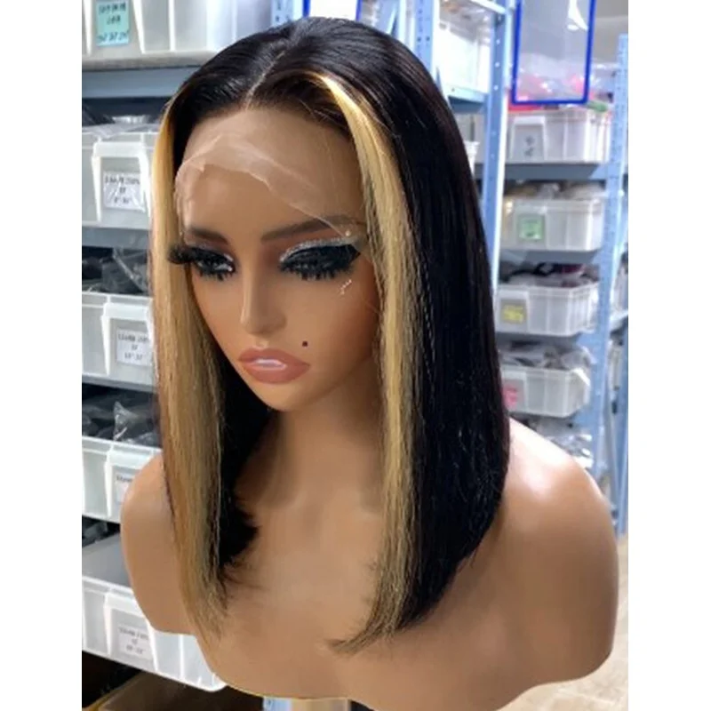 Bob Blonde Highlight Brown Straight 13x4 Lace Front 100%  Hair Wig Glueless