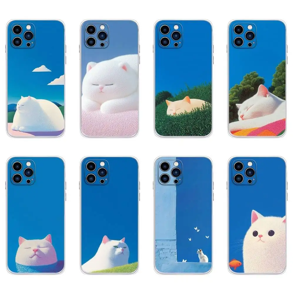 

lovely funny Cat White cat graphic Phone Case For iPhone 16,15,14,13,12,11 Plus,Pro,Max,XR,XS,Plus,E,Mini Transparent Soft Cover