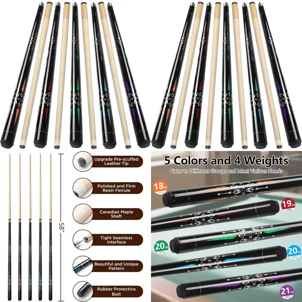 Maple Wood 58 Two-Piece Pool Cue, 18-21oz, Ideal for Home or Bar Billiards