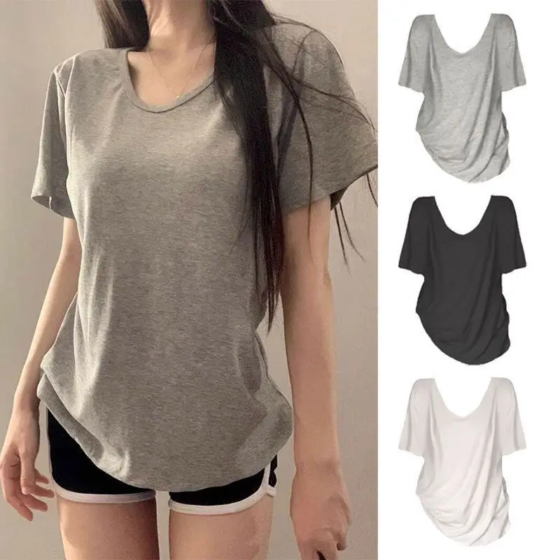 

Women's Light Gray Loose Batwing Sleeve V-Neck Blouse Casual Drape Design Fashion Daily Top