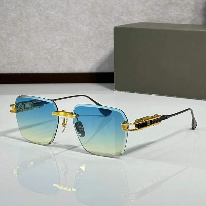 

Men's Classical High Street Black Gold Boundless Sunglasses 2025 Trendy Luxury Craft Diamond Cut Rimless Alloy Solar Glasse