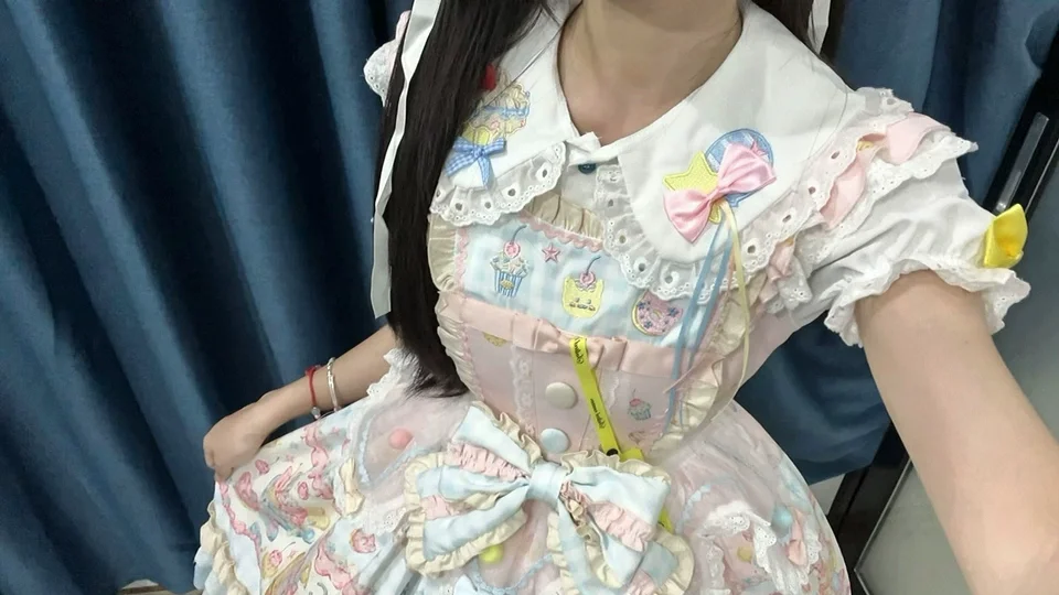 Lolita Doll Collar Bubble Sleeve Shirt Women Lolita Sweet Inside with Cute Bow White Bottom Top Short Sleeve Women Tops
