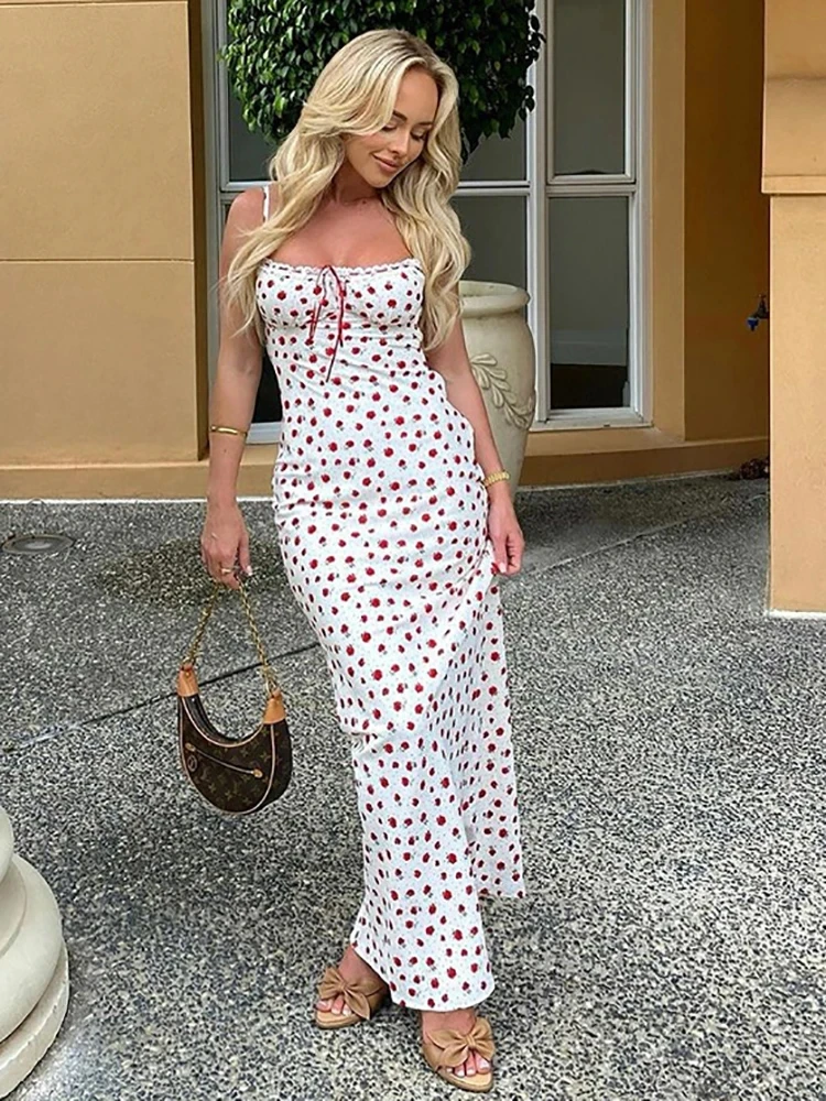 JULISSA MO Sexy Backless Print Floral Women Maxi Dress White Spaghetti Strap abito da sera donna Summer Elegant Party Clubwear