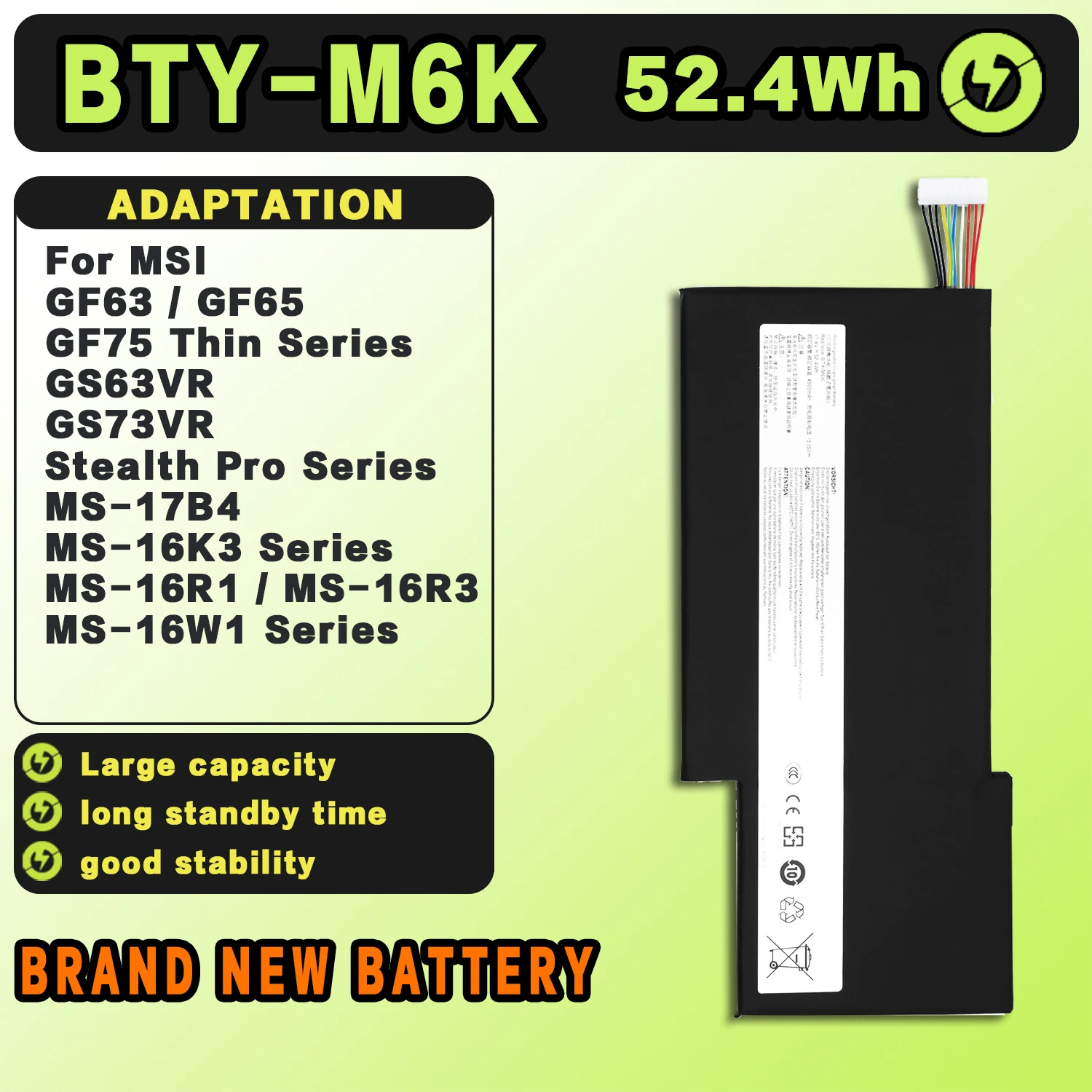 SAT BTY-M6K New Laptop Batteries Replacement For MSI GS63VR GS73VR Stealth Pro GF63 GF65 Thin MS-17B4 MS-16K3 11.4V-52.4Wh
