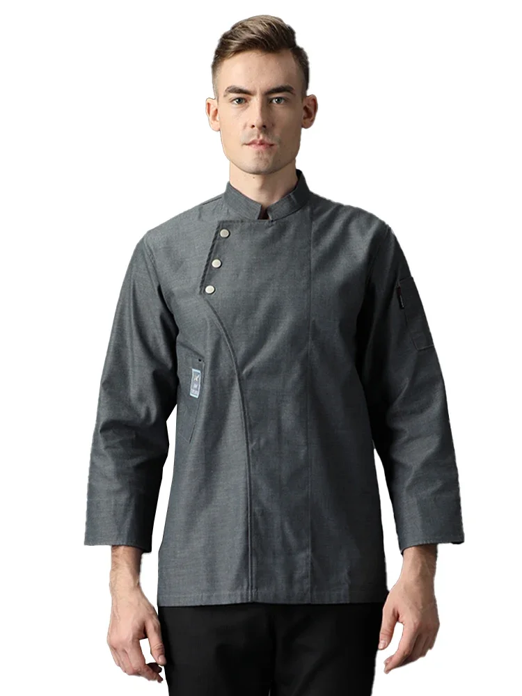 Grey Chef Uniform Hotel Kitchen Jacket pasticceria Cooking abbigliamento ristorante Cook Coat Baker Bakery Cafe cameriere camicia da lavoro