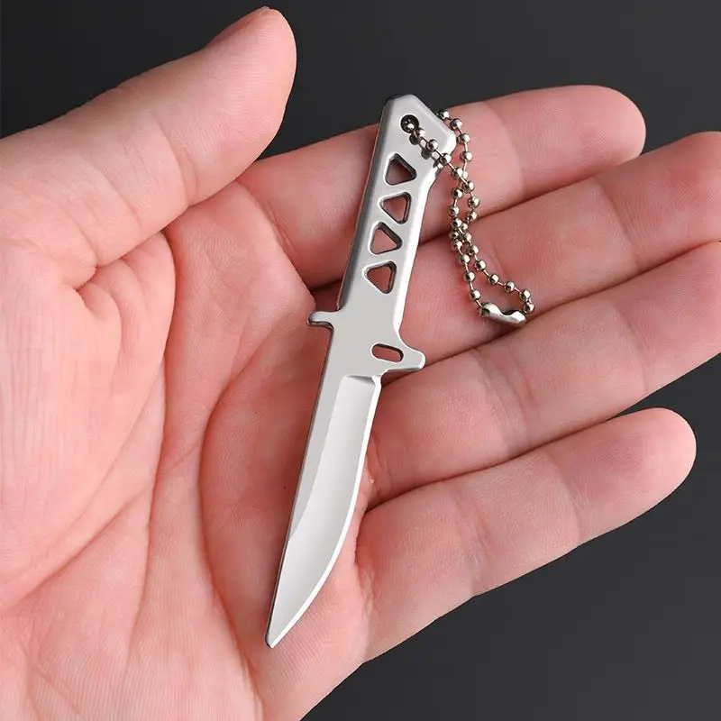 Faca de Salada Mini em Aço Inoxidável, Faca Reta, Faca de Bolso com Chaveiro, Faca Portátil Afiada para Viagens ao Ar Livre
