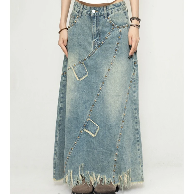 

Джинсовые юбки, женская юбка средней длины, облегающая юбка трапециевидной формы на пуговицах Y2k, элегантная уличная одежда Y2k, рабочая повседневная обычная осень 2023 г.