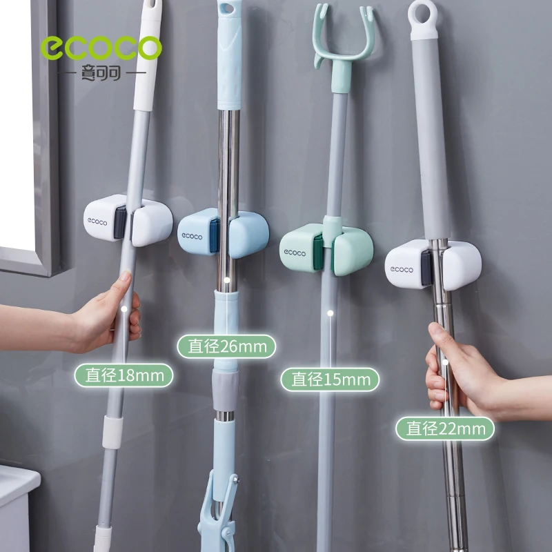 ECOCO Mop Hook Wall Clip Free Punching Glue Strong Sticky Hook Bathroom Wall Hanging Broom Mop Clip Fixed Artifact Bathroom