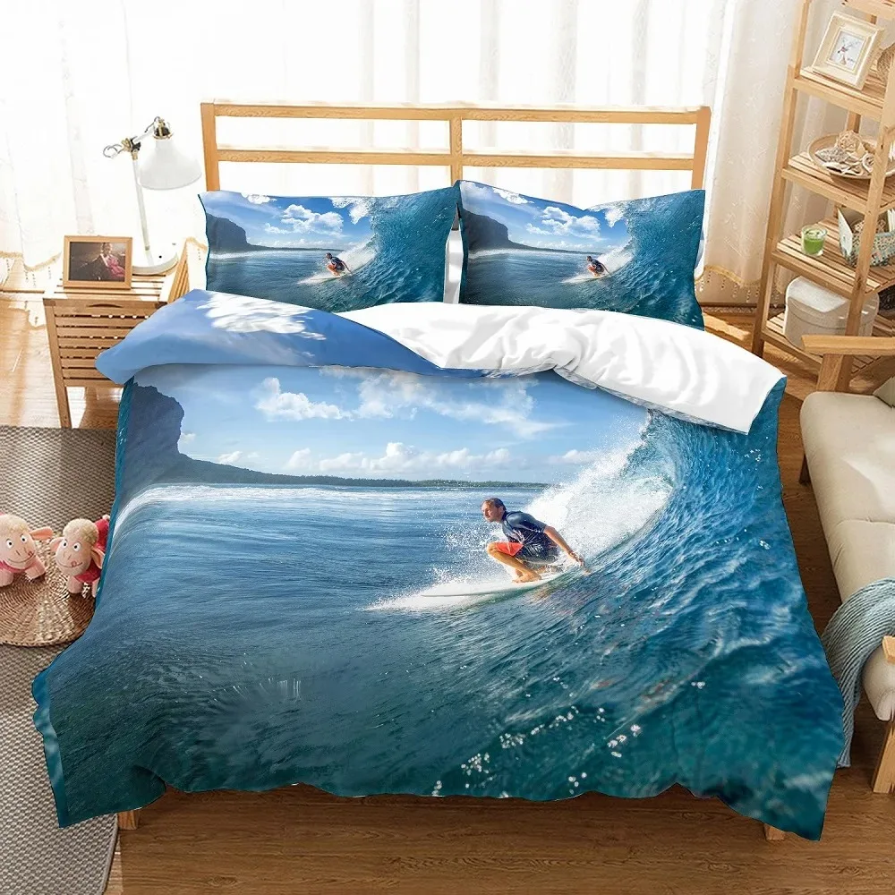 Sea Surfing Bedding Set Surf Modern Outdoor Extreme Sports Duvet Cover Queen King Ocean Surfboard 23PCS Polyester Quilt Cover