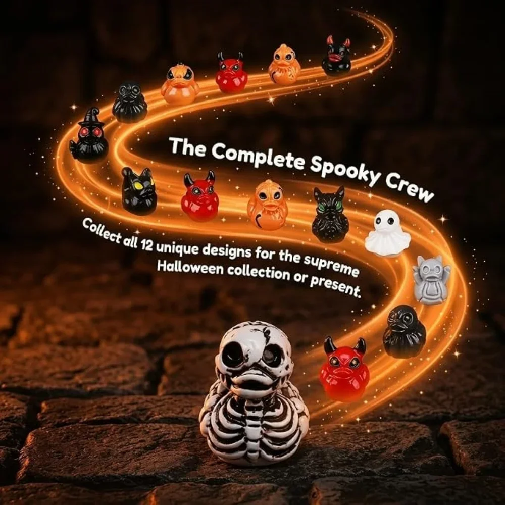 10/100pcs Halloween Mini Ducks Figurines Devil Ghost Skull Resin Tiny Spooky Statues Bulk Set for Party Festive Favor Decor Gift