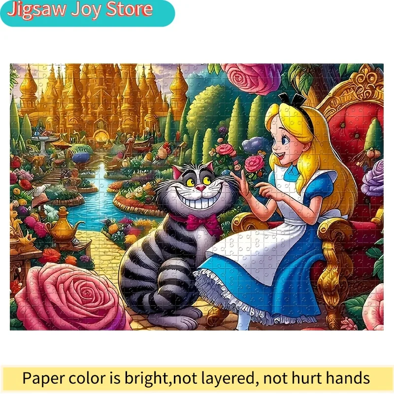 

1000pcs Alice in Wonderland Jigsaw Puzzle with Cheshire Cat & Alice - Official Movie Art, Irregular Edges, Thick Cardboard, Vi