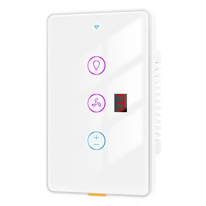 ABKQ-Tuya Smart Wifi Fan Light Switch Touch Wall Panel Voice Timer Control APP Remote Control Work For Alexa Google Home Durable
