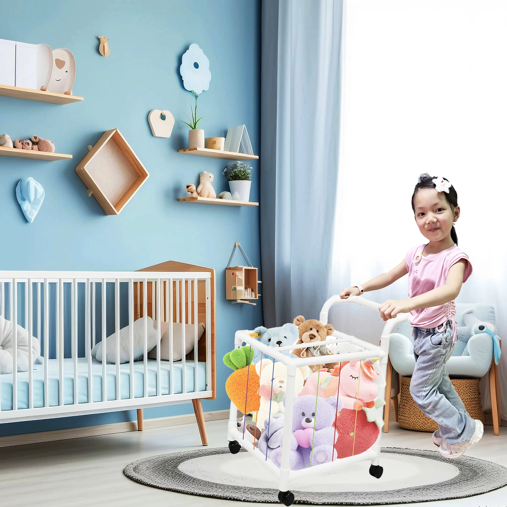 Plush Toy Storage Box Stuffed Animal Storage Stuffed Animal Cage Large Doll Storage Bucket Portability Toy Box for Home Bedroom