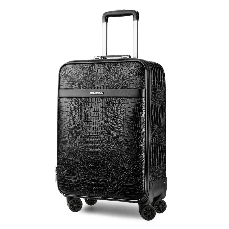 Crocodile Grain retro Suitcases Rolling Luggage Set 24 \'\' Business PU Leather Trolley Luggage 16/20 inch Password Suitcase Black