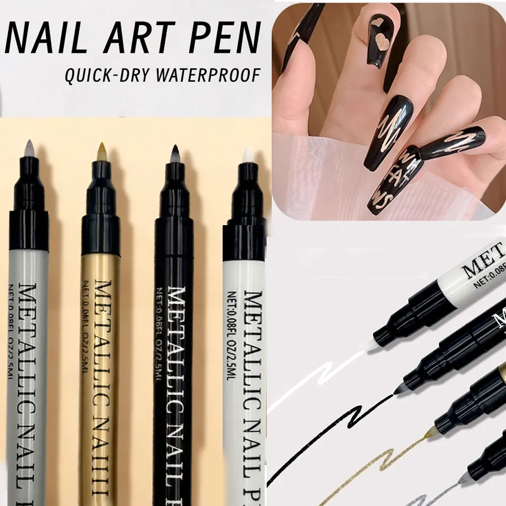 1Pc Nail Metallic Drawing Pen Black White Gold Silver Nail Liner Pen Quick Dry Painting Pen DIY Nail Graffiti Line Design Tools view 3