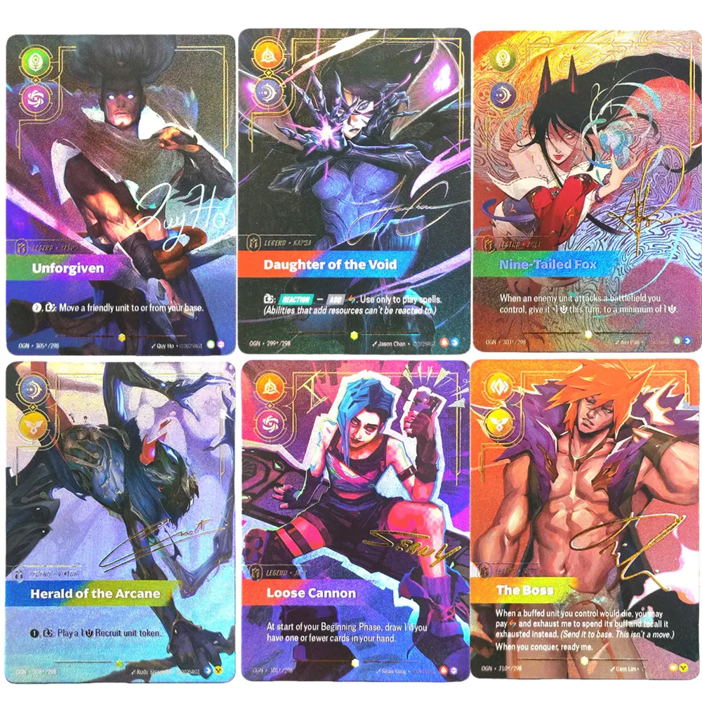 

Коллекционная карточная игра Proxy Riftbound League of Legends Origins (OGN): Набор с автографами Кай'Са, Ари, Джинкс, Сетт, Ясуо, Тимо (TCG)