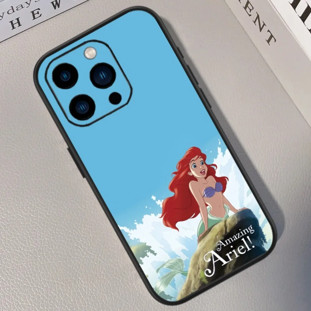 MINISO The Little Mermaid Phone Case For iPhone 13 14 15 11 12 Mini Pro Max XR X Black Shell