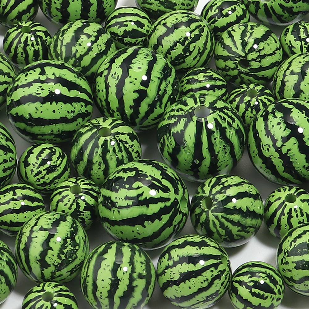 5-10 Buah Manik-manik Akrilik Buah Simulasi Manik-manik Semangka Manik-manik Longgar Bergaris untuk Membuat Perhiasan DIY Aksesori Gelang Kalung