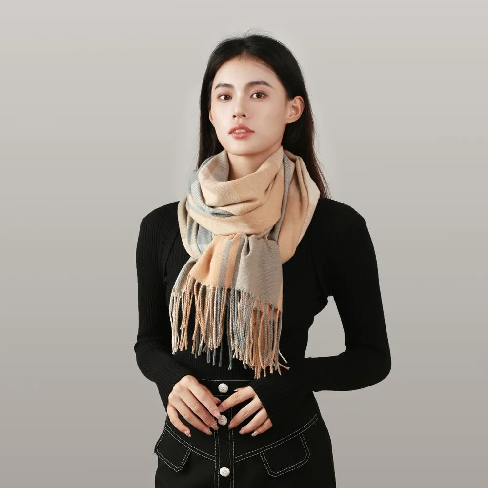 Écharpe Longue à Carreaux pour Femme, Châle Rond, Chaud, Collection Automne Hiver, 24W032