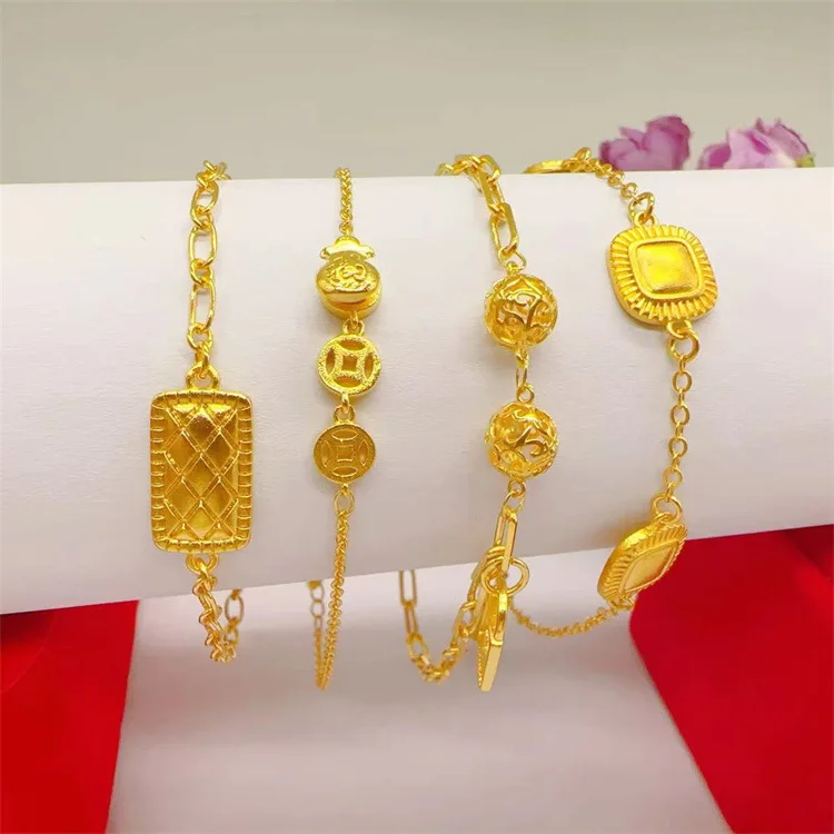 

Fashion Ethnic Gold Bead Bracelet! 24K Gold AU999 Women's Style, Totem Carving Eye-Catching, Bohemian High-End Unique