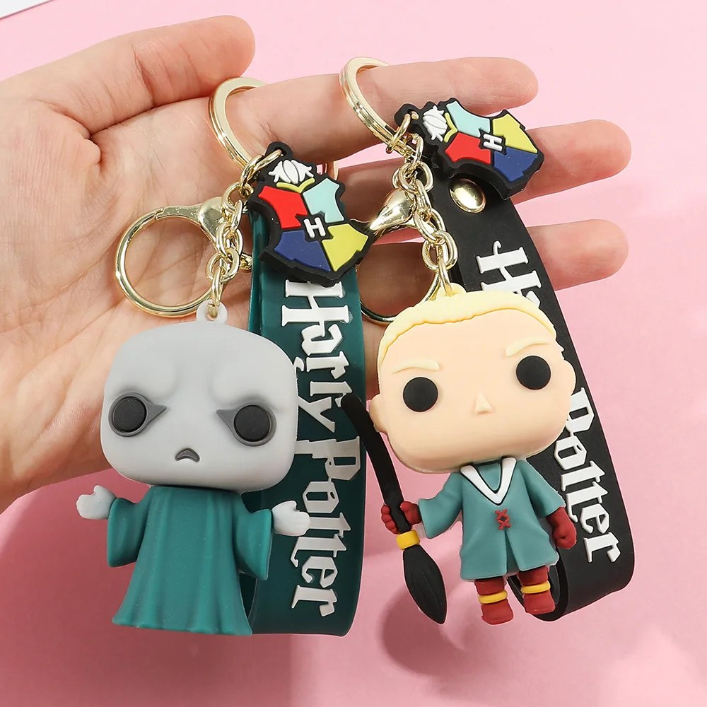 Harri Potter Keychain Anime Action Figure  Doll Aesthetic Keychains Silicone Key Ring Cosplay Toys Cute Backpack Car Keyring