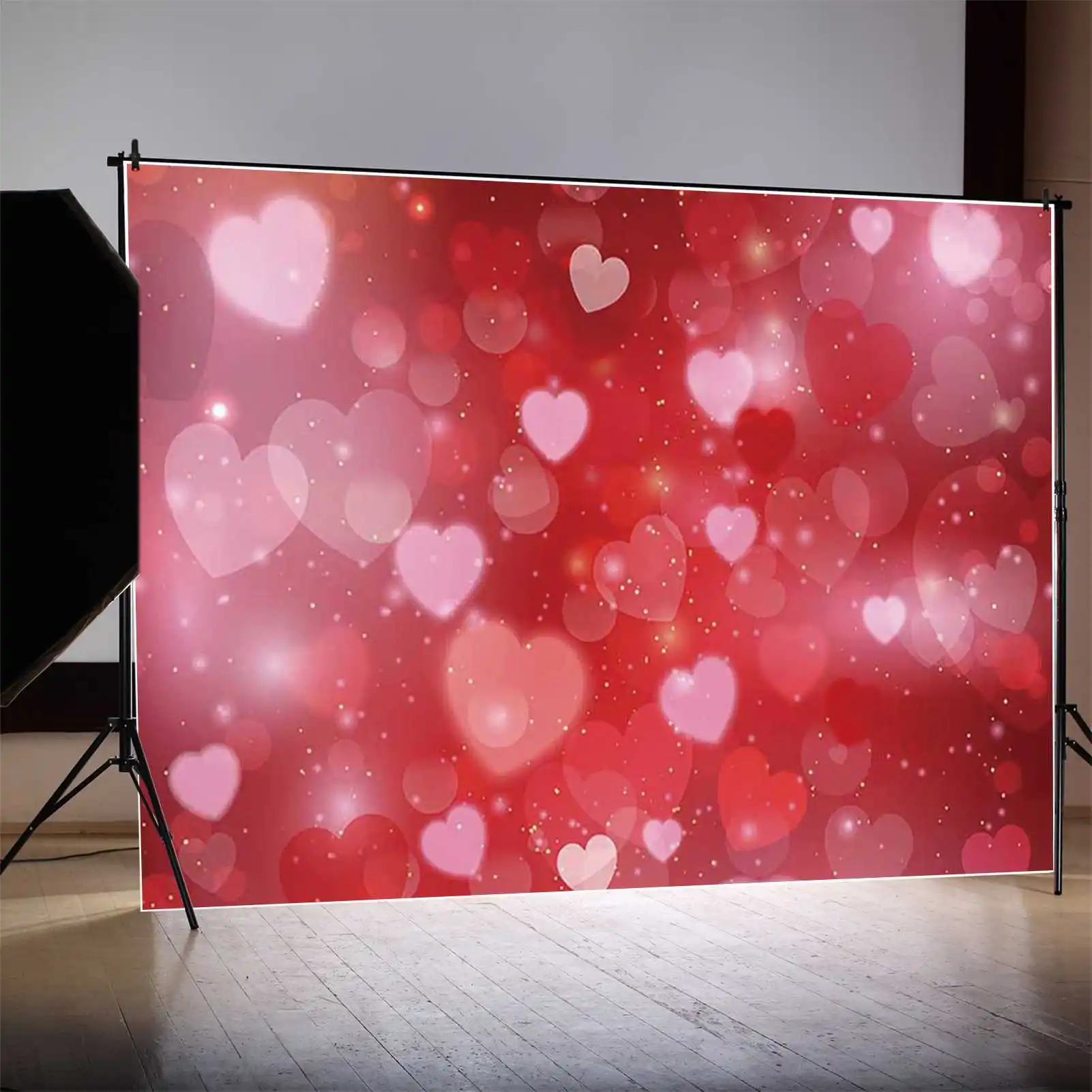 MOON.QG Happy Valentines Day Background Wooden Board Wall Love Heart Rose Pink Backdrop Women Birthday Decor Photo Studio Props