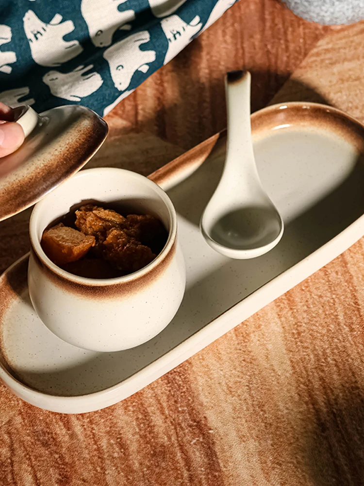 

SINGLE SERVING JAPANESE CERC SOUP BOWL with LID DERT WAREHOUSE STED EGGS PORrie BOWLS UNDERGLAZE COLOR Dotted Pattern