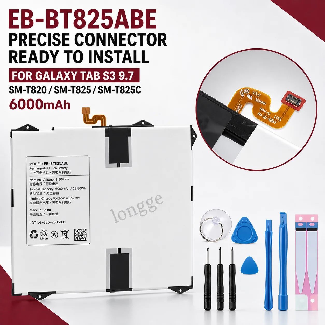 Premium Replacement Tablet Battery EB-BT825ABE 6000mAh For Samsung Galaxy Tab S3 9.7 SM-T825C T820 T825 Repair