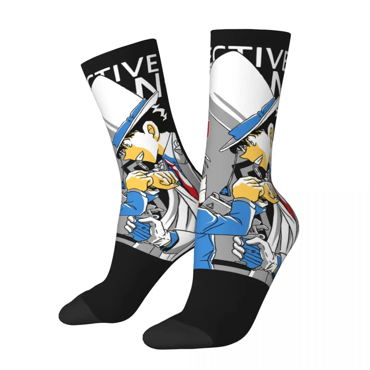 Happy Funny Men's Compression Socks Conan Vs Kid Vintage Harajuku Detective Conan Hip Hop Novelty Pattern Crew Crazy Sock