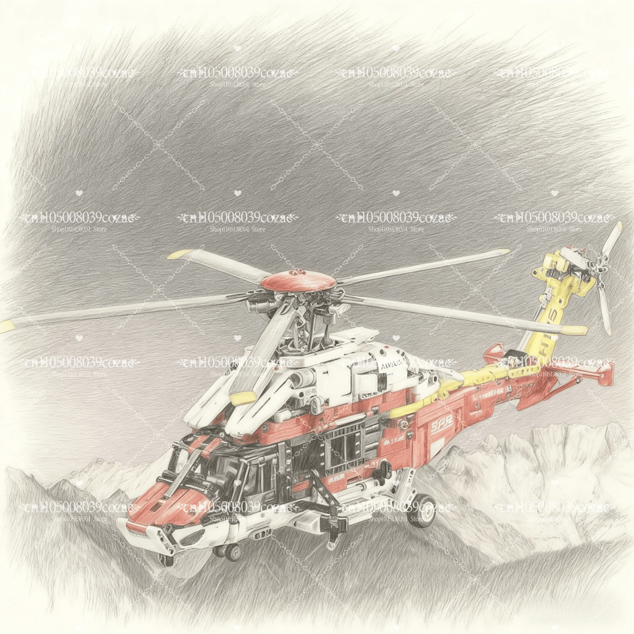 MOC 2001 darabos műszaki Airbus H175 mentőhelikopter forgó rotoros manőverező funkcióval, gyermekeknek ajándékként is alkalmas