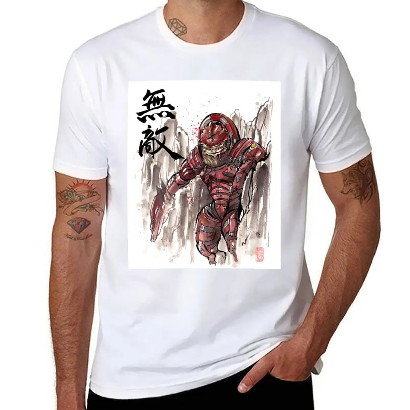 

Mass Effect Urdnot Wrex Sumie style T-Shirt t shirts for man cotton funny t shirts for man pack white T-Shirt