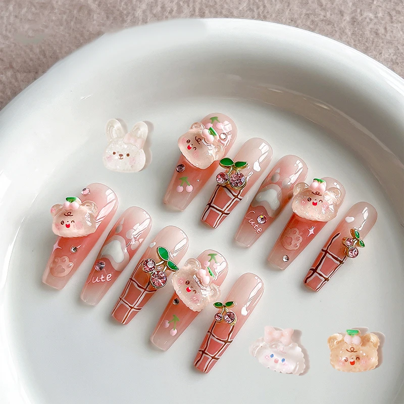 5 قطع البسيطة الكرتون مسمار الفن زينة مسمار سحر kawaii لطيف الدب القوس أرنب مسمار الفن مجوهرات diy الديكور