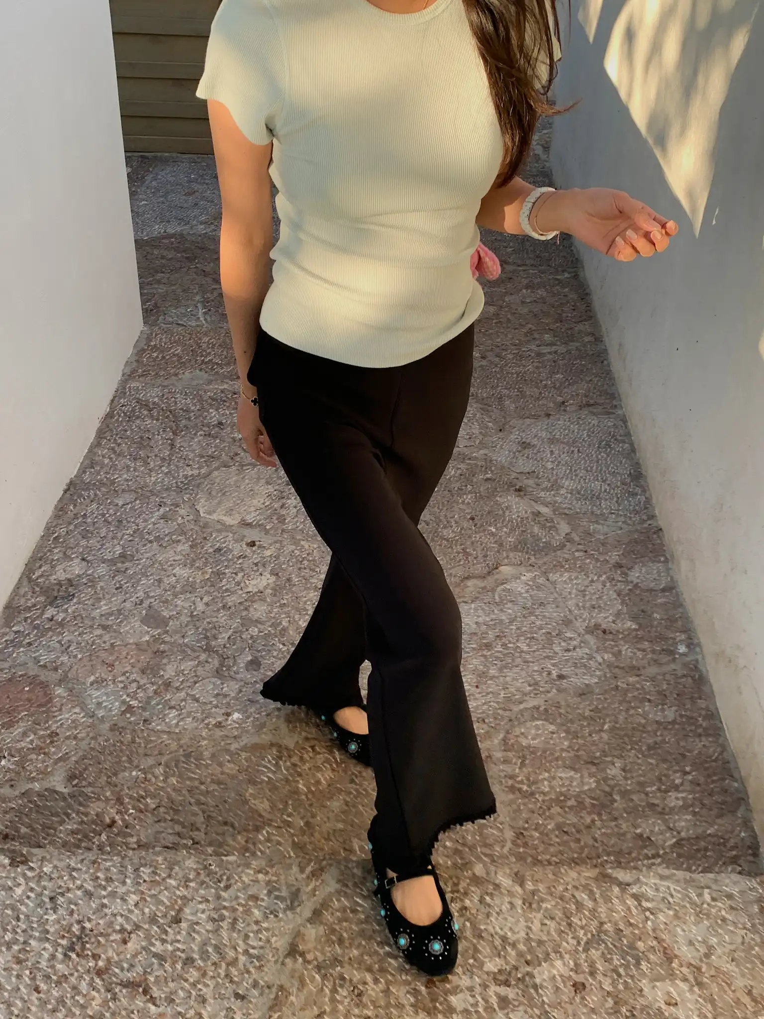 

LILUSHOP Slimming Black Thin Casual Pants Women's Elastic Waist Flared Jeans Polyester Blend Comfortable Spring Fashion