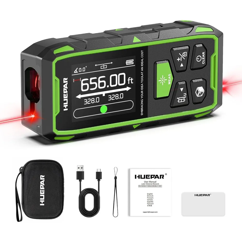 

Цифровая лазерная рулетка 656 футов, перезаряжаемый лазерный дальномер с датчиком угла и магнитной основой