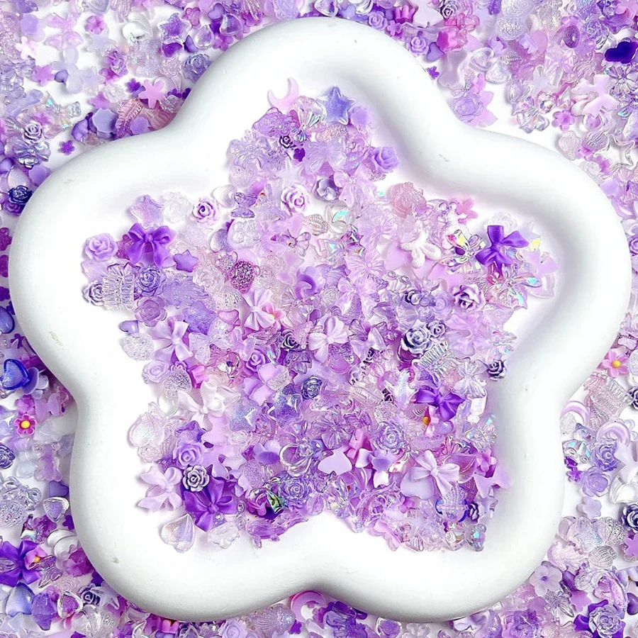 

50Pcs Luminous Mixed Resin Rose Flower Nail Art Charms Bear Rabbit Beads DIY for Manicure Phone Crafts Decoration