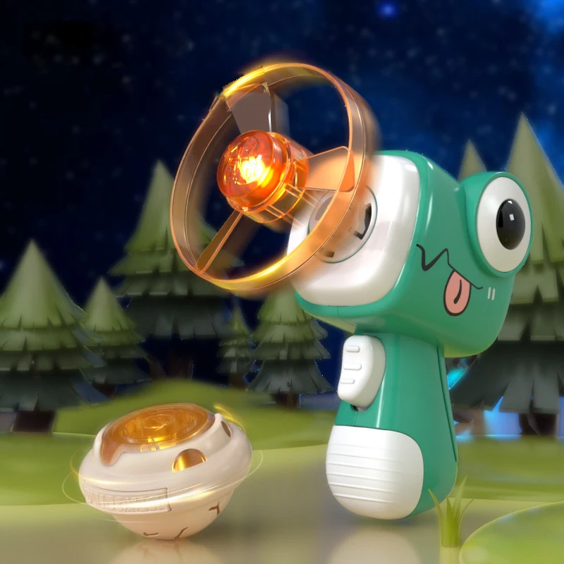 مسدس قاذفة الصحن للأطفال لعبة على شكل ديناصور علوي للغزل في الهواء الطلق قرص طائر من البامبو لطرد اليعسوب جيروسكوب مضيء