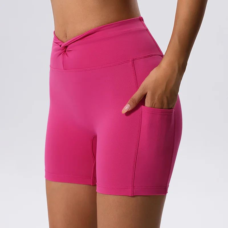 New V Cross Waist Yoga Shorts for Women Gym Shorts Scrunch Butt Workout Shorts Women Running Fitness Shorts