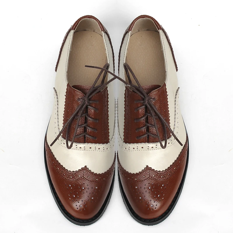 Chaussures Oxford en cuir véritable pour femmes, plates, grande taille, personnalisées, Style britannique, Brogue à lacets