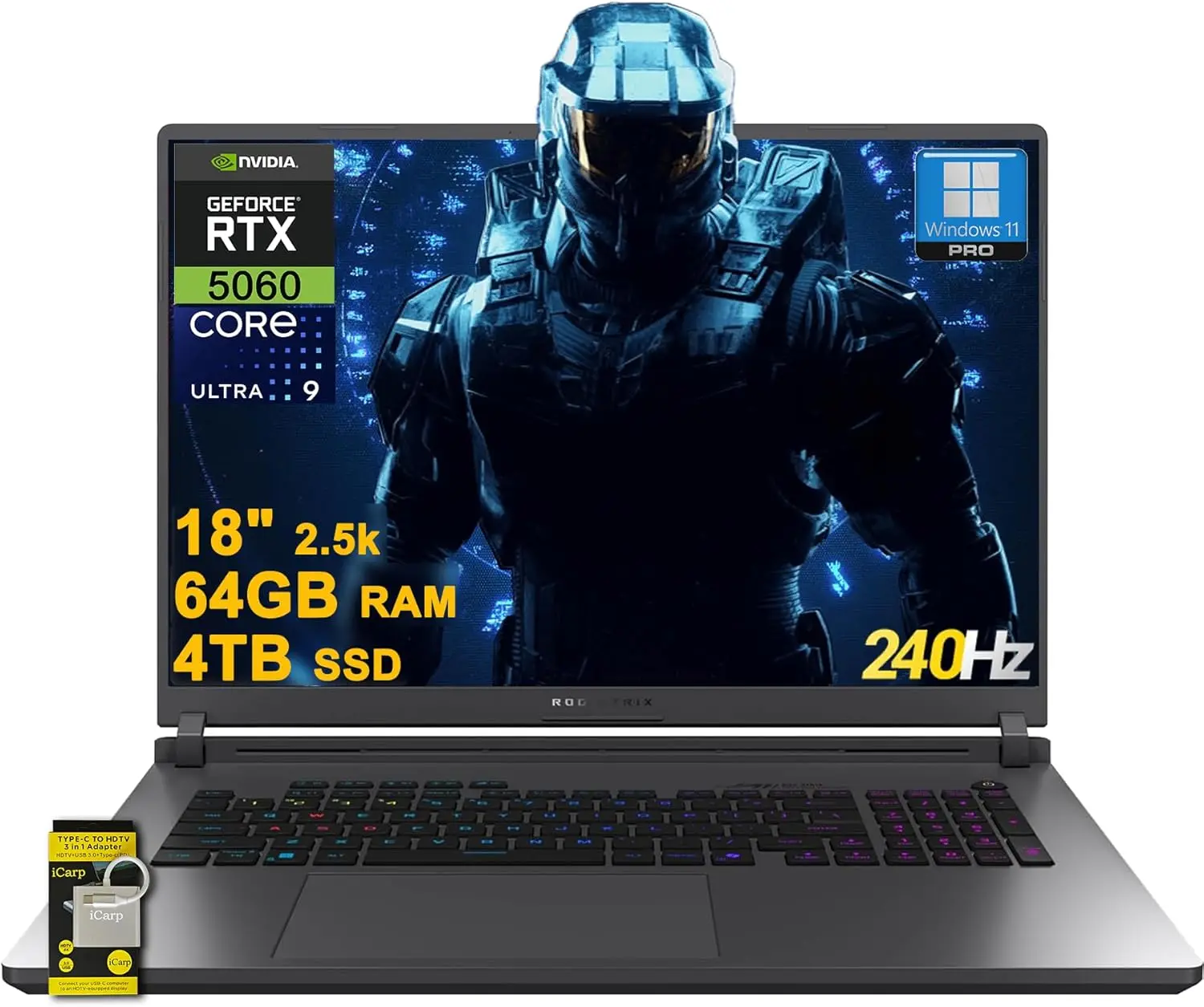

Игровой ноутбук ASUS ROG Strix G18 G815 18,2 дюйма, 2.5K 240 Гц, Intel Ultra 9, 64 ГБ ОЗУ, 4 ТБ SSD, RTX 5060, RGB, Wi-Fi 7, Win11 Pro