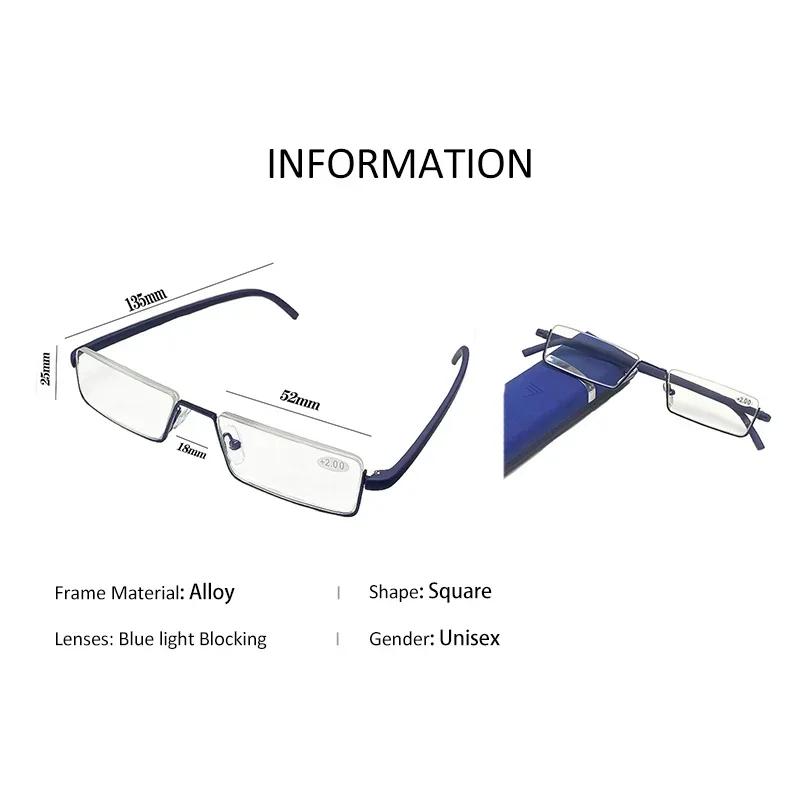 TR90 Anti-Blue Light Reading Glasses Half Frame Women Men Finished Presbyopia Eyeglasses Far Sight Eyewear with Case Diopter