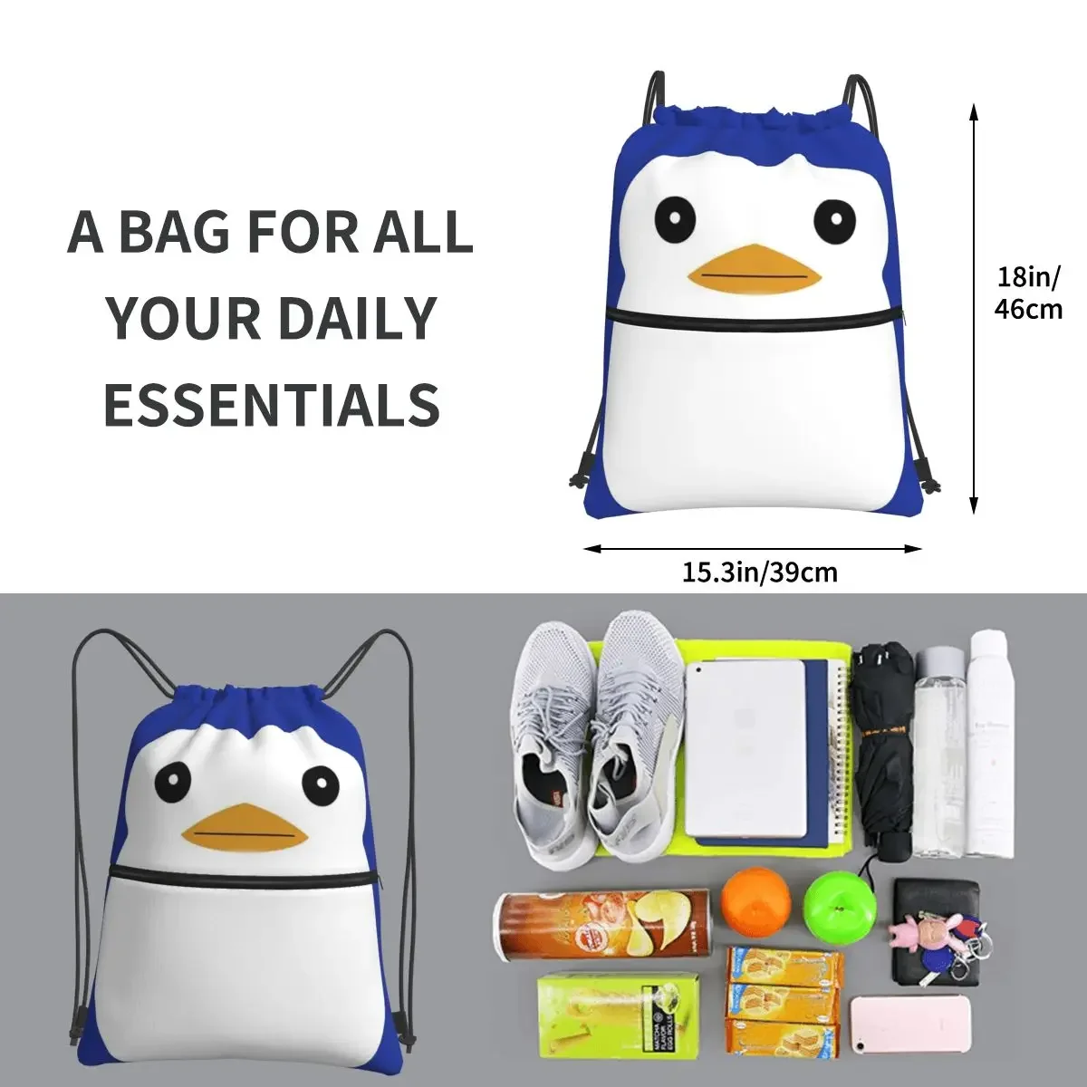 Mawaru Penguindrum-Pinguim No. 2 Mochilas, Drawstring Bag, Drawstring Bundle Pocket, Diversos sacos para viagem, esporte, homem e mulher