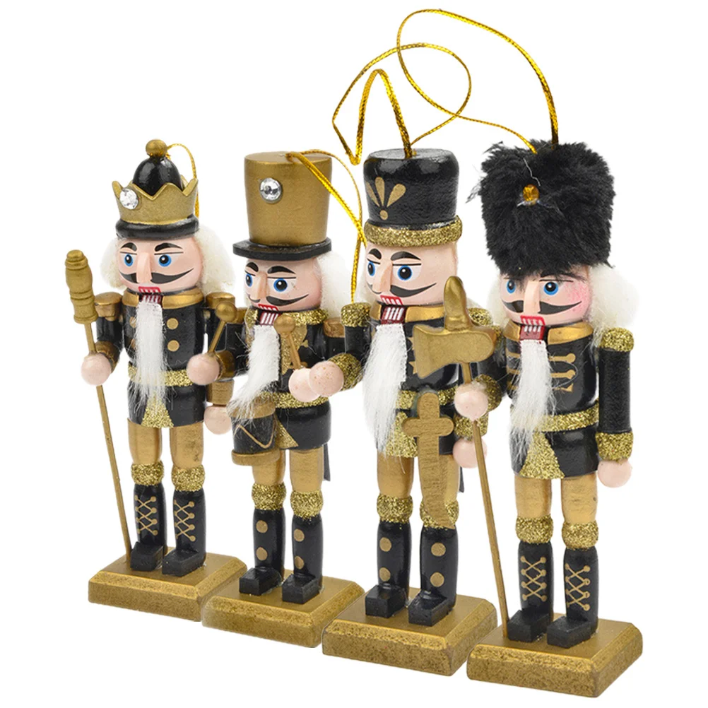 

4Pcs Christmas Nutcracker Wooden Pendants Hanging Ornaments Xmas Nutcracker Decorations Holiday Tree Decoration Charm