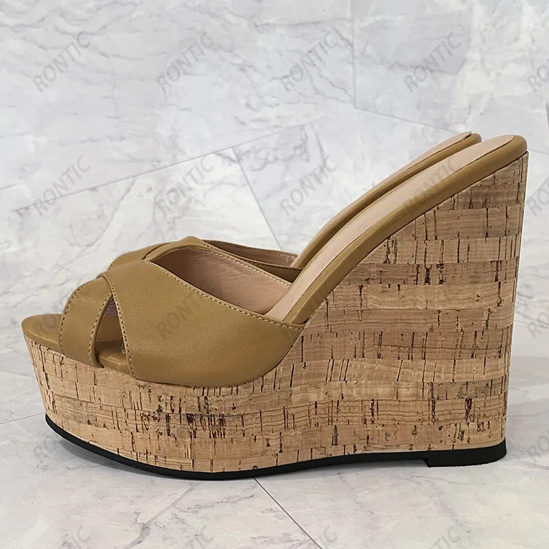 Rontic 2021 Women Platform Slingback Sandals Slippers Unisex Wedges Heel Open Toe Gorgeous Nude Beach Casual Shoes US Size 5-20 view 5