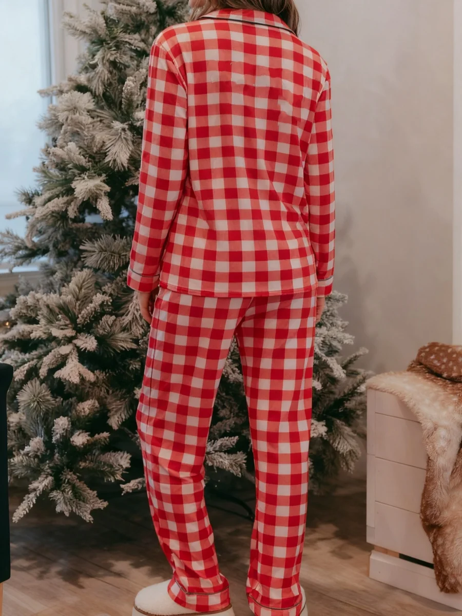 

Womens Christmas Satin 2 Piece Cute Long Sleeve Top Pants Pajamas Sets Y2k Sisters Graphic Print Santa Claus Xmas Sleepwear