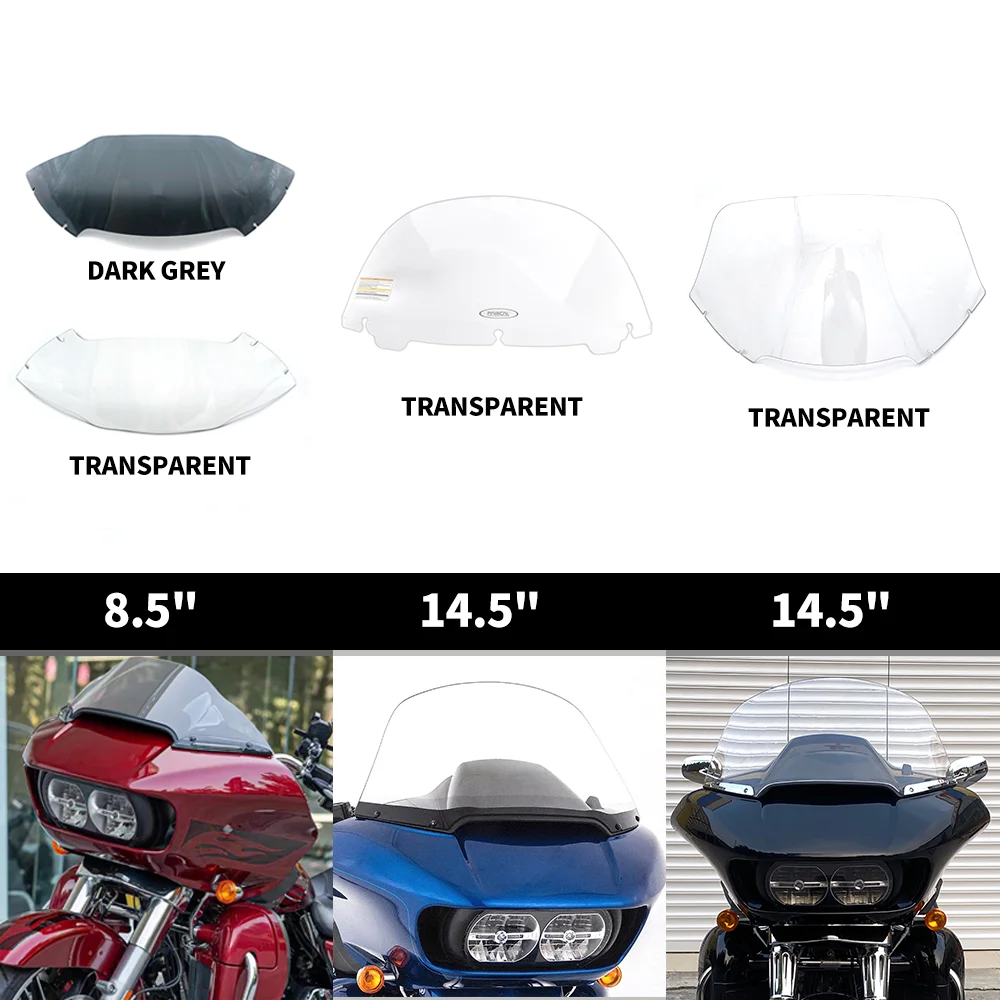 For Harley-Davidson Double Light Road Gliding Screen Parts 2015-2023 Motorcycle Windshield Windscreen Dark Gray Transparent