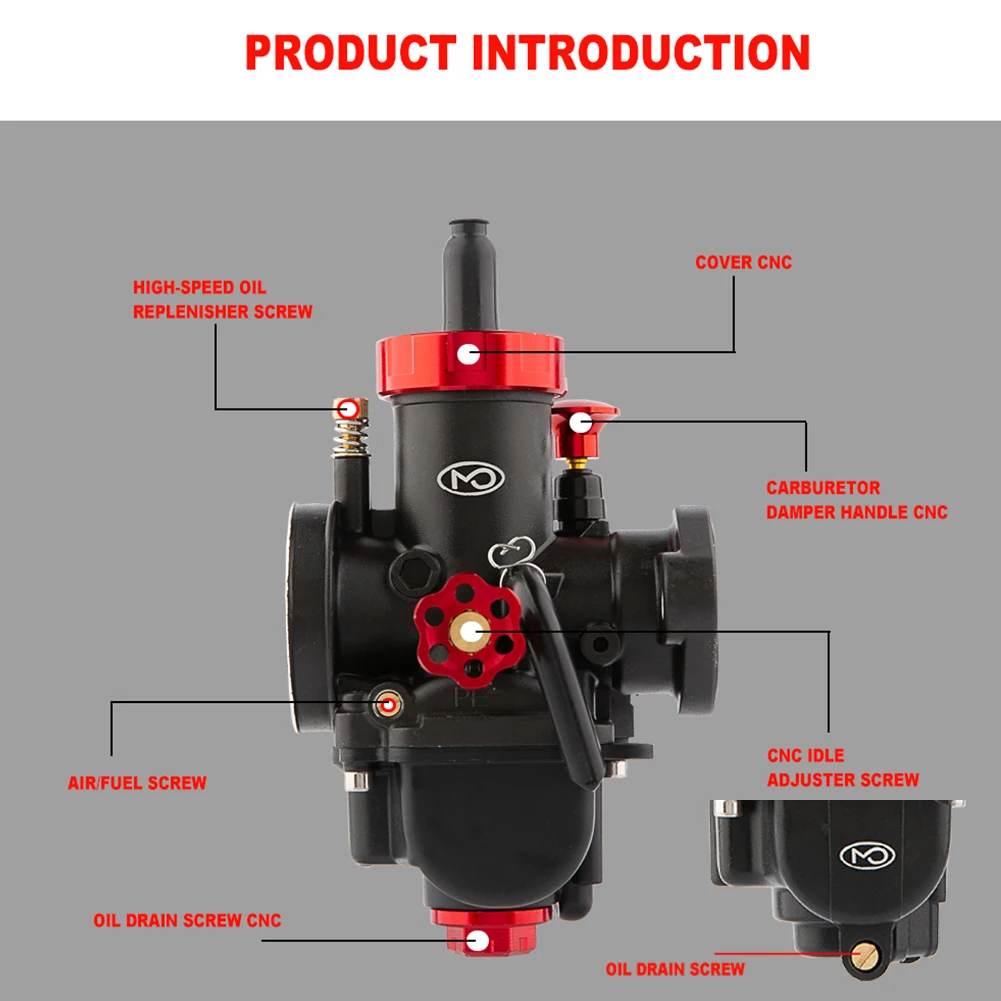 Motorcycle 2T 4T Carburetor PE17 19 22 24 26 28mm Flange Autocycle Engine PE Carburetor With Jets For YAMAH KAWASAK Dirt Bike