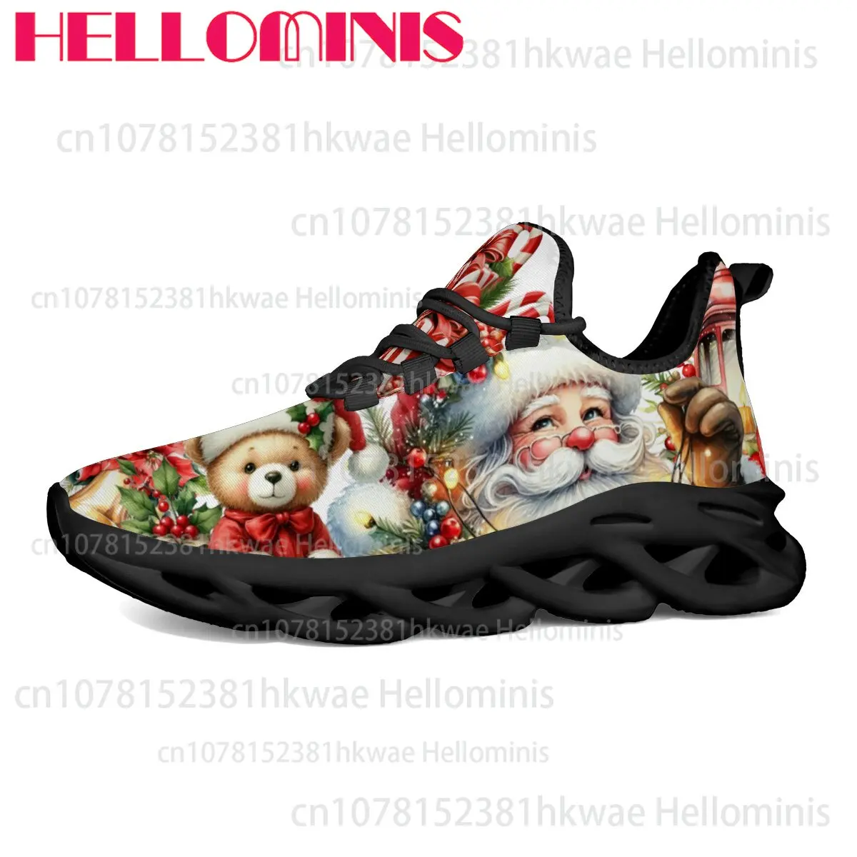 Soft EVA Outsole Breathable Mesh Shoes Santa & Teddy Bear Pattern Unisex Adult Lightweight Casual Sneakers Christmas Gift